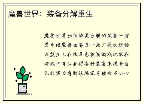 魔兽世界：装备分解重生